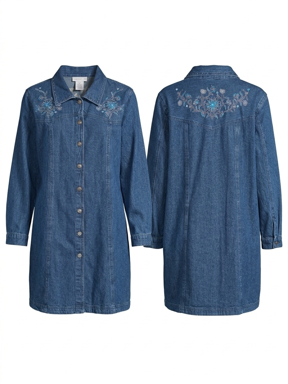 Susan Graver Blue Denim Embroidered Shirt Dress